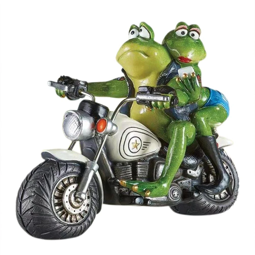 

Frog motorcycle resin crafts ornaments riding motorcycle cowboy frog garden lawn ornaments green