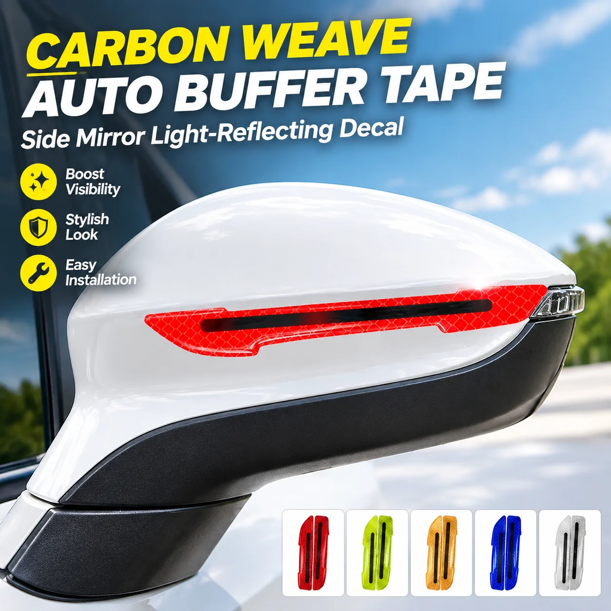 Carbon Weave Auto Buffer Tape Side Mirror Light-Reflecting Decal Car Novelty Sticker Automotive Outer Refit Fitting Ornament
