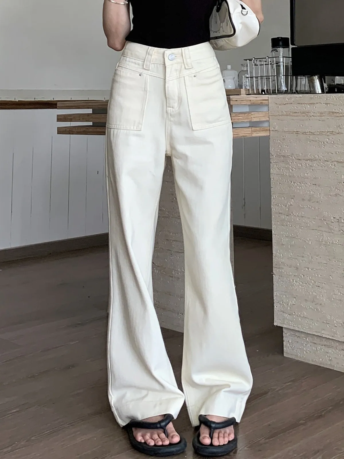 ZHISILAO White Flare Jeans Women Vintage Chic Solid High Waist Full Length Denim Pants Streetwear 2024 Outfit