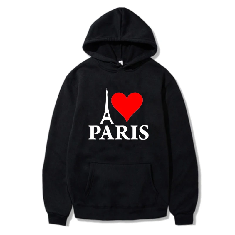 I Love Paris Print Crew Neck Hoodie Casual Fashion  Sweatshirt Unique Print Design  European and American Sports Style for Women