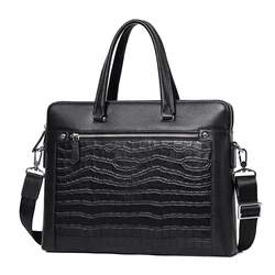 Bag for men's briefcase genuine leather office satchel bag men's crocodile pattern portable tote for document bags  Shoulder Bag