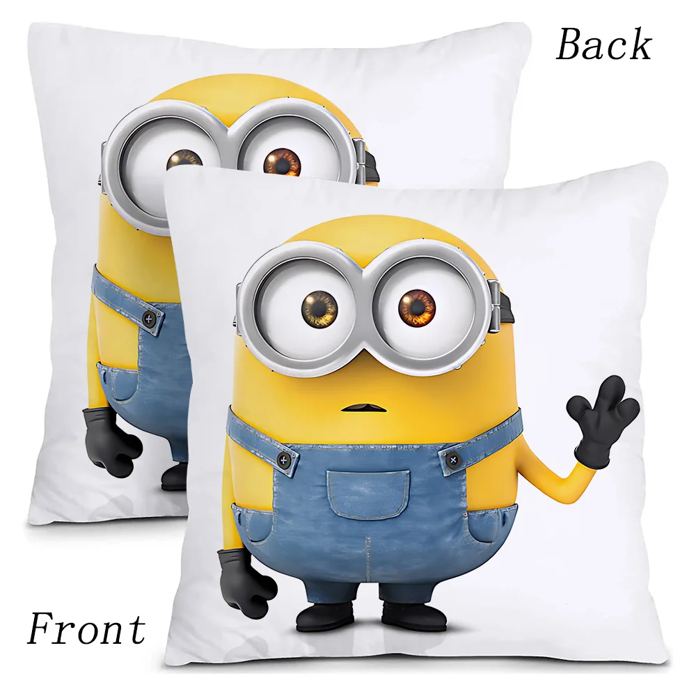 M-minions fundas de almohada de dibujos animados para sofá, funda de cojín decorativa para el hogar, Impresión de doble cara, felpa corta, Linda