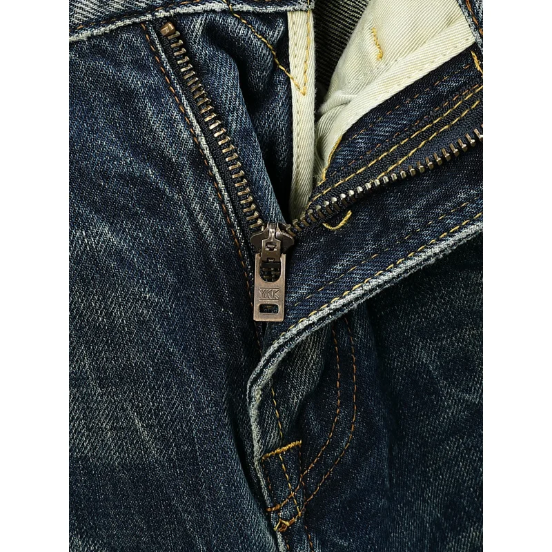 Celana Jeans Vintage Tebal Musim Gugur Pria, Berat, Distressed, Tren Fashion Jalanan, Warna Nostalgia, Model Lurus Longgar