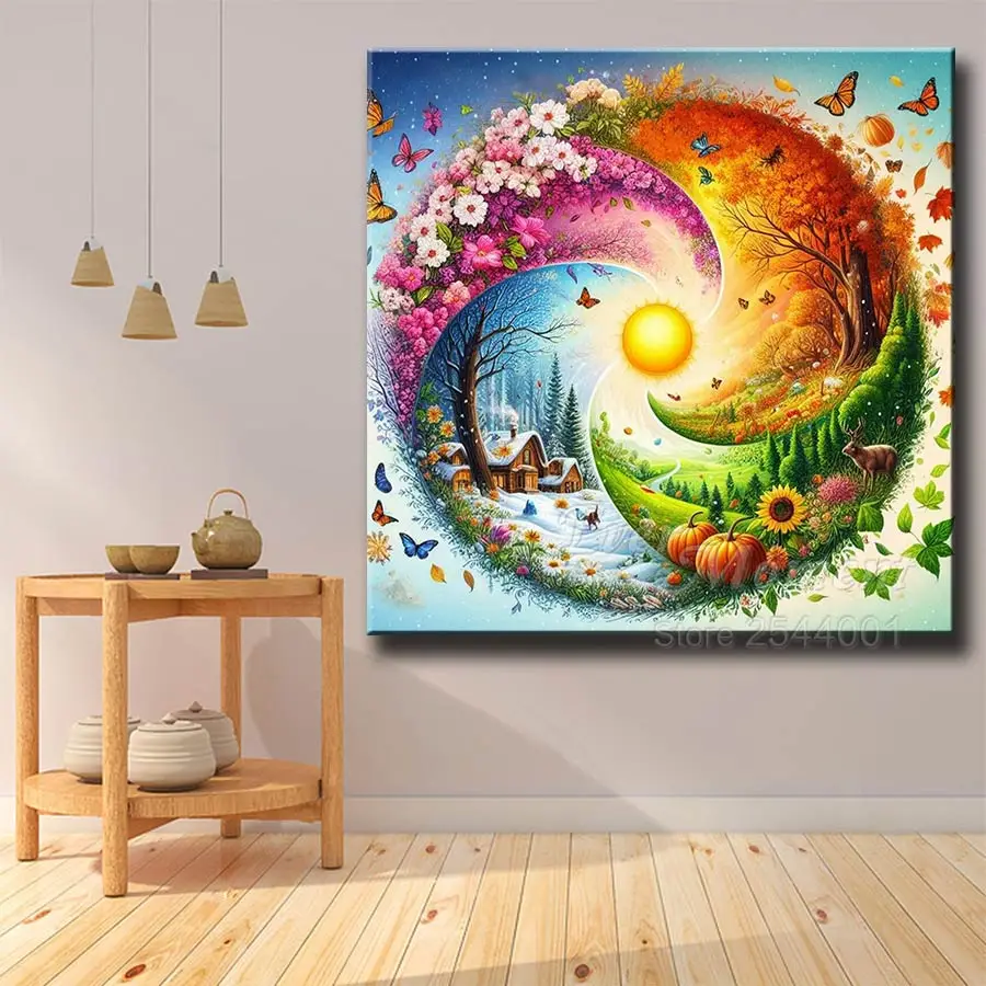 Ever Moment Landscape Diamond Painting Four Seasons Spring Summer Autumn Winter AB Kits Fairy Dust Diamond Art Mosaic ASF2852 view 6