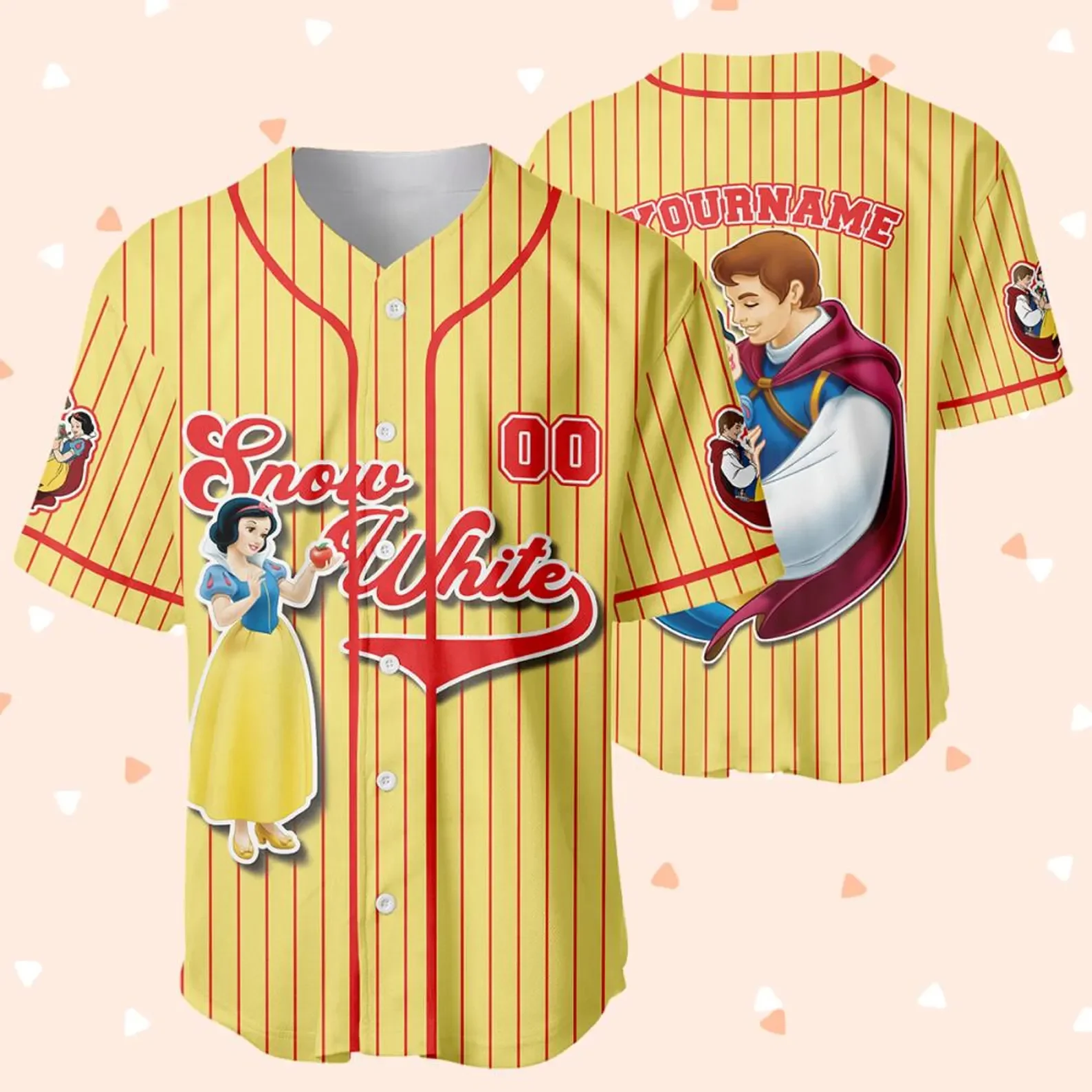 

Summer Fashion disney Snow White Baseball Jersey shirt Men's Women's kids Casual Short Sleeve sports Baseball Shirt Tops