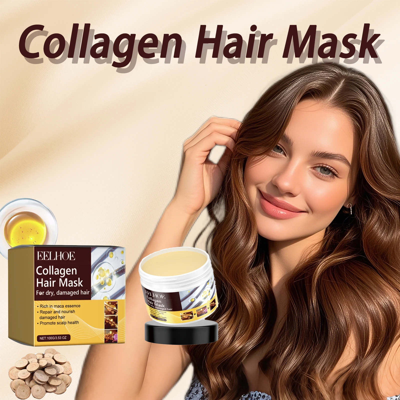 Collagen Hair Mask Deeply Repair Damaged Hair Fibers Reduce Hair Breakage Smooth Hair Anti-Frizz Nourishing Collagen Conditioner