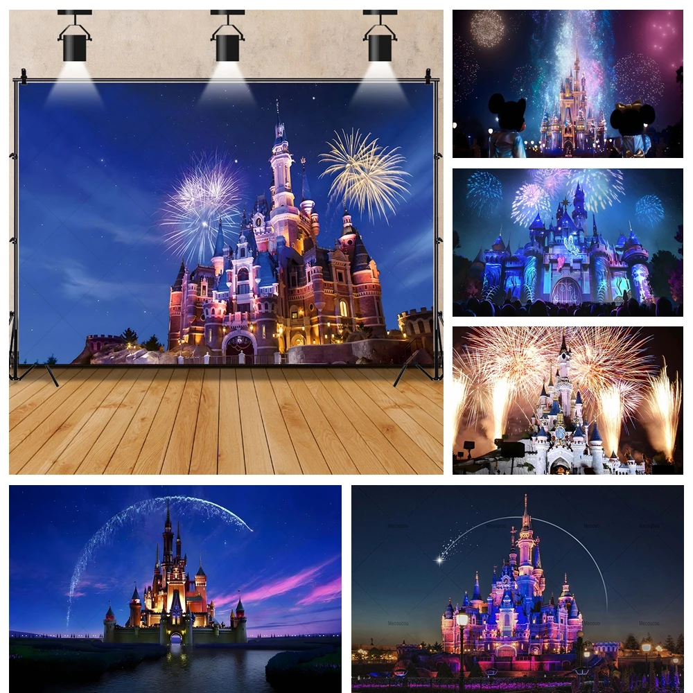 Bannière de ixd\'Anniversaire Disney Land Castle, enquêter d\'Artifice, Arrière-Plan Personnalisé, Affiche de Photographie de Chambre de Bébé, Décor