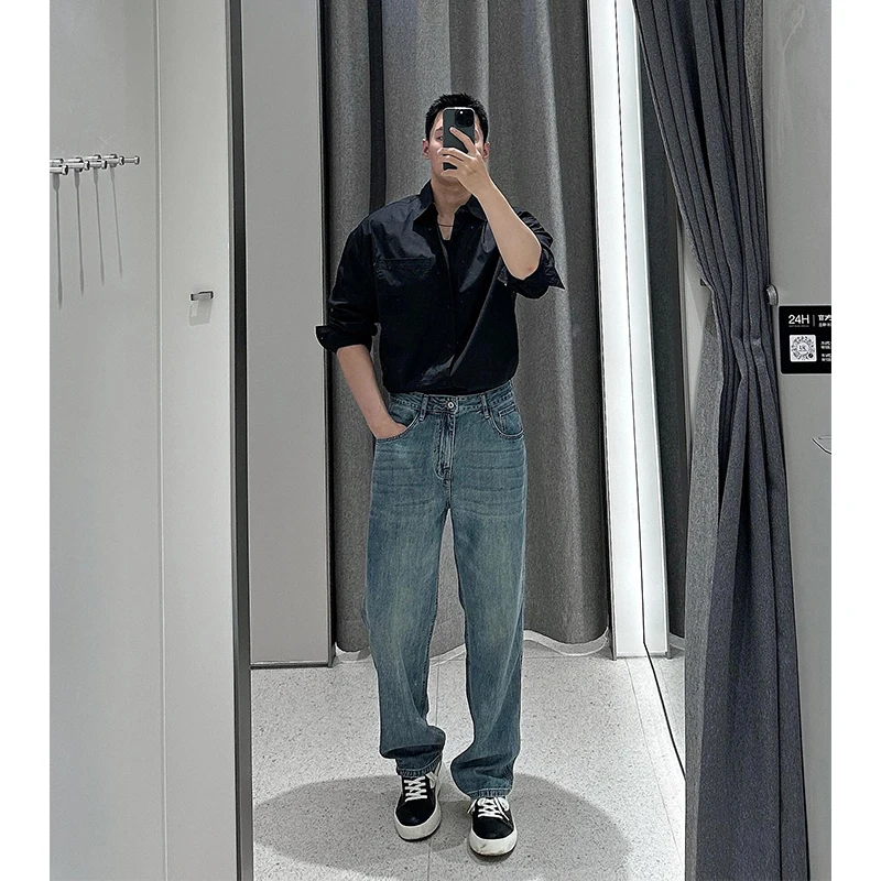 

Deep Blue 57 Knife Jeans Men's Summer American High Street Trend Straight Leg Jeans Youthful Sle Straight Cut Casual Pants