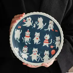 Cat Ceramic Tableware Japanese Style Cute Ceramic Plate Dessert Plate Cake Plate Kitchen Accessories Dinner Plates