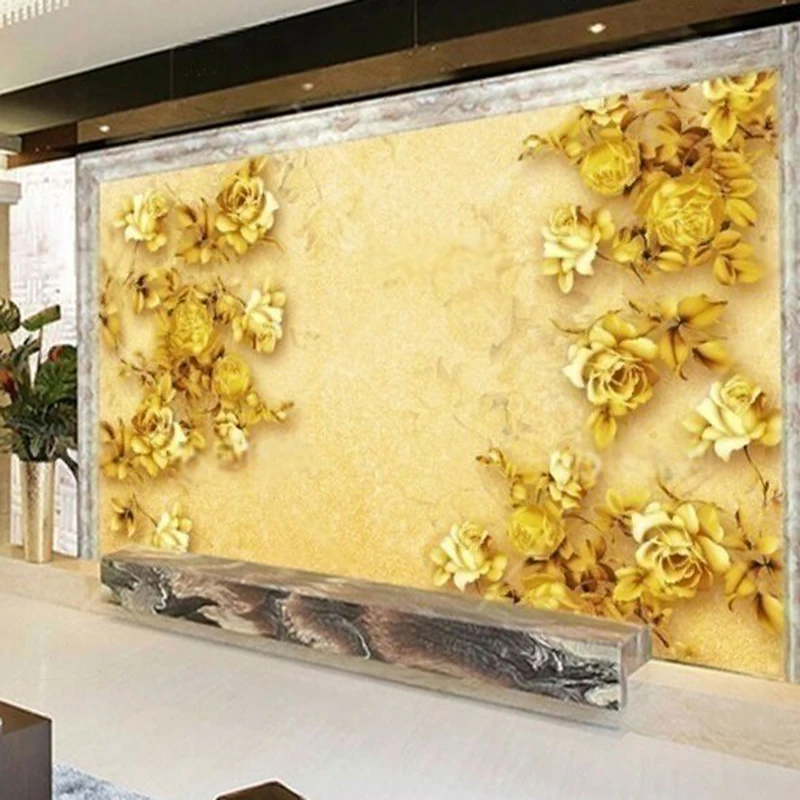 MU9019 3D stereoscopic relief gilded rose TV living room background wall decorative painting