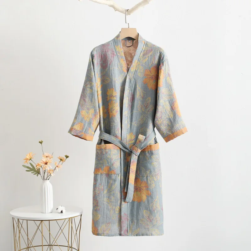 100% Cotton Print Kimono Robes Female Home Clothing Spring Summer New Loose Fitting Bathrobe Pajamas Casual Women Sleepwear