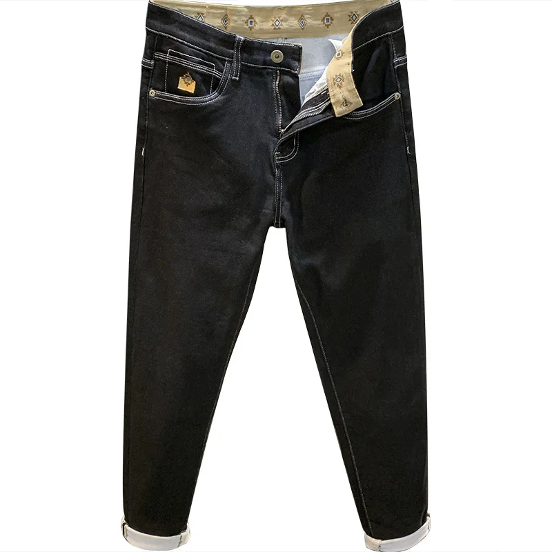 Herfst En Winter Dikke Jeans Heren Fleece Verdikking 2024 Nieuwe Warme Broek Slim Fit Skinny Black Denim Broek