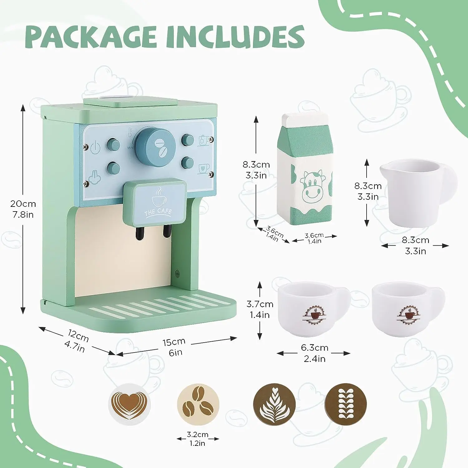 ألعاب المطبخ المحاكاة لبيت اللعب الخشبي للأطفال الصغار، ملحقات صانع القهوة لمحاكاة مونتيسوري لعبة مجموعة ألعاب المطبخ