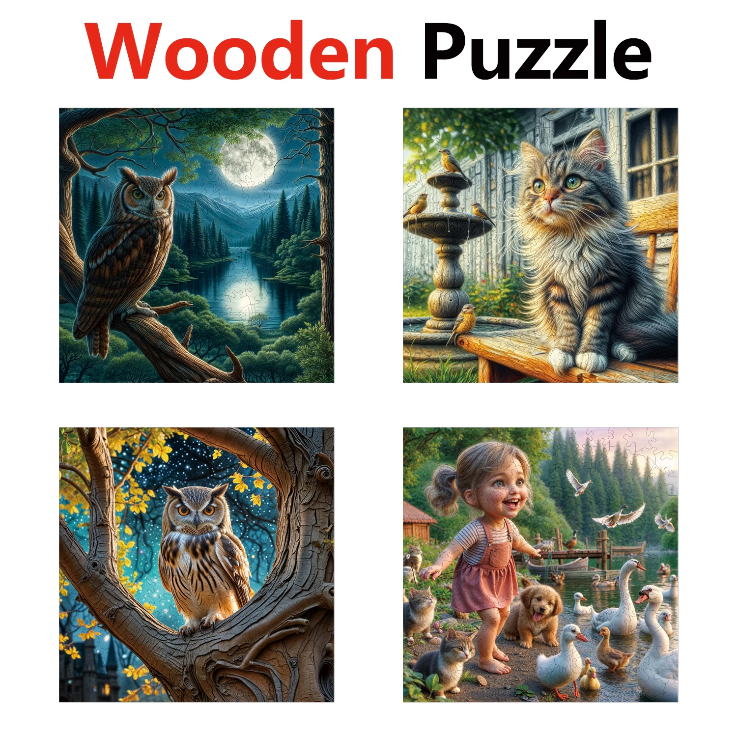 

Owl Cat Little Girl Animal Puzzles High Quality Jigsaw Puzzle Wooden Puzzle Best Christmas Gift
