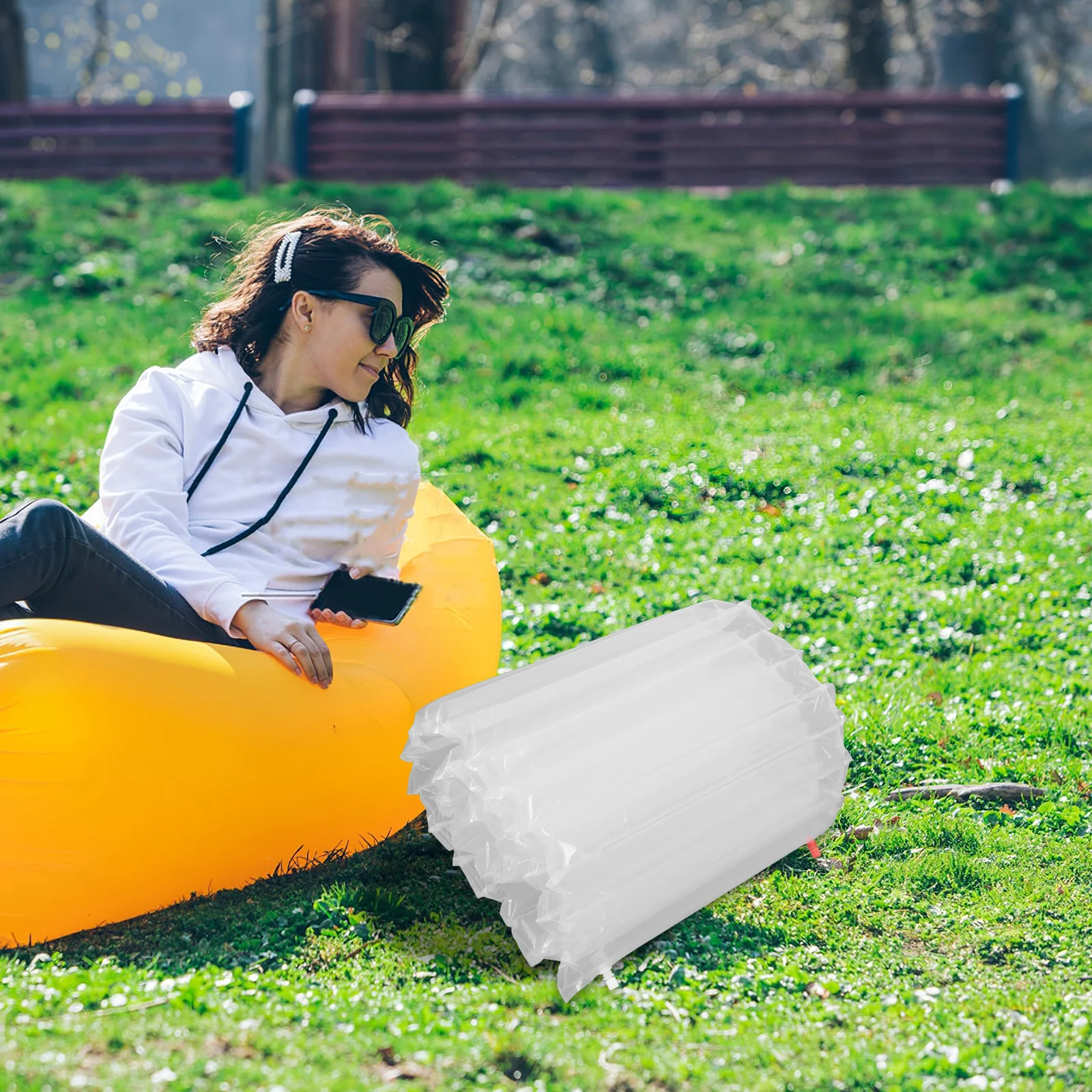 

1pcs Inflatable Mattress Camping Air Mattress Single White Seat Cushion Lightweight Portable Quick Inflation Reusable Foldable