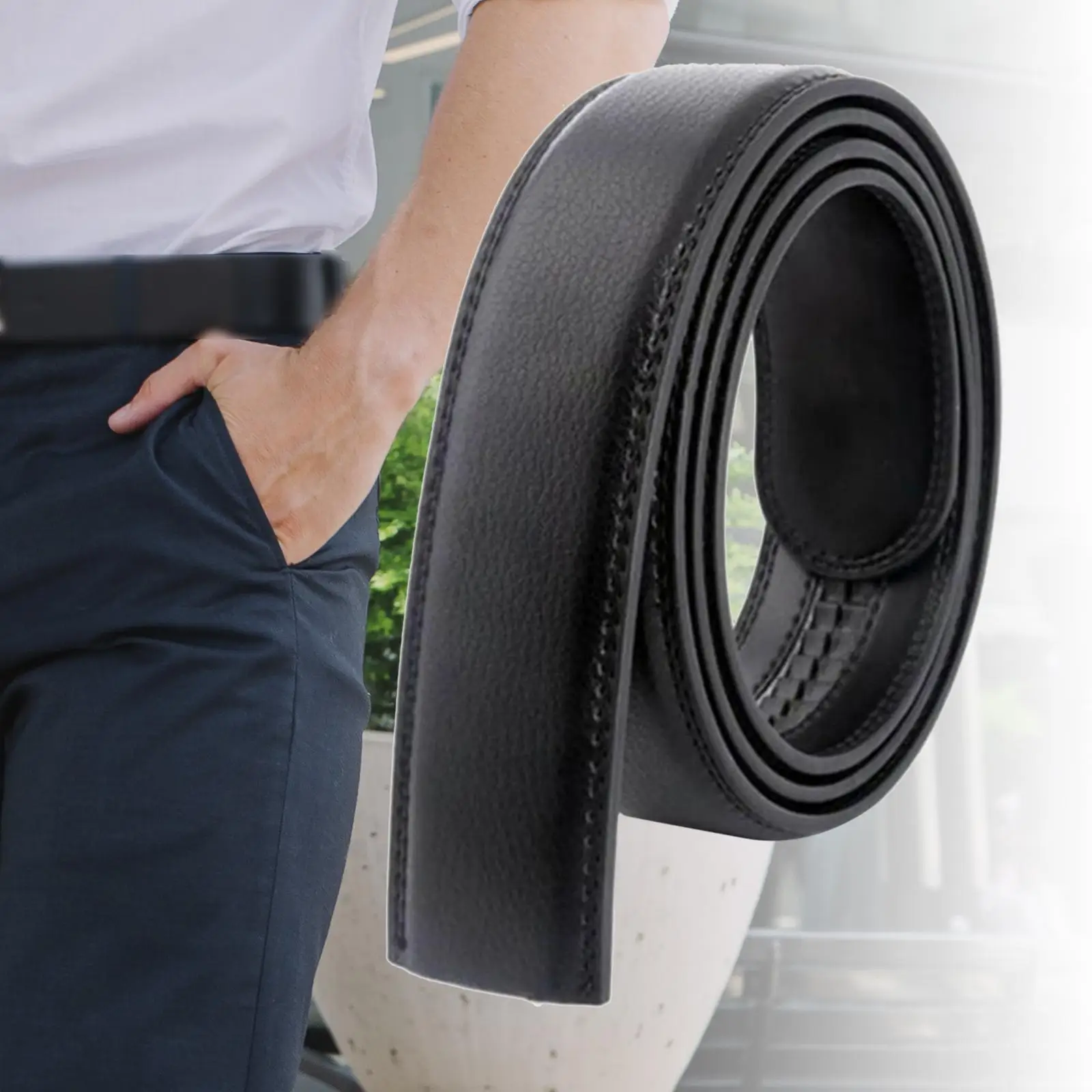 أحزمة رجالي عادية حزام من الجلد الطبيعي بدون إبزيم بديل حزام الموضة للجينز والبنطلون