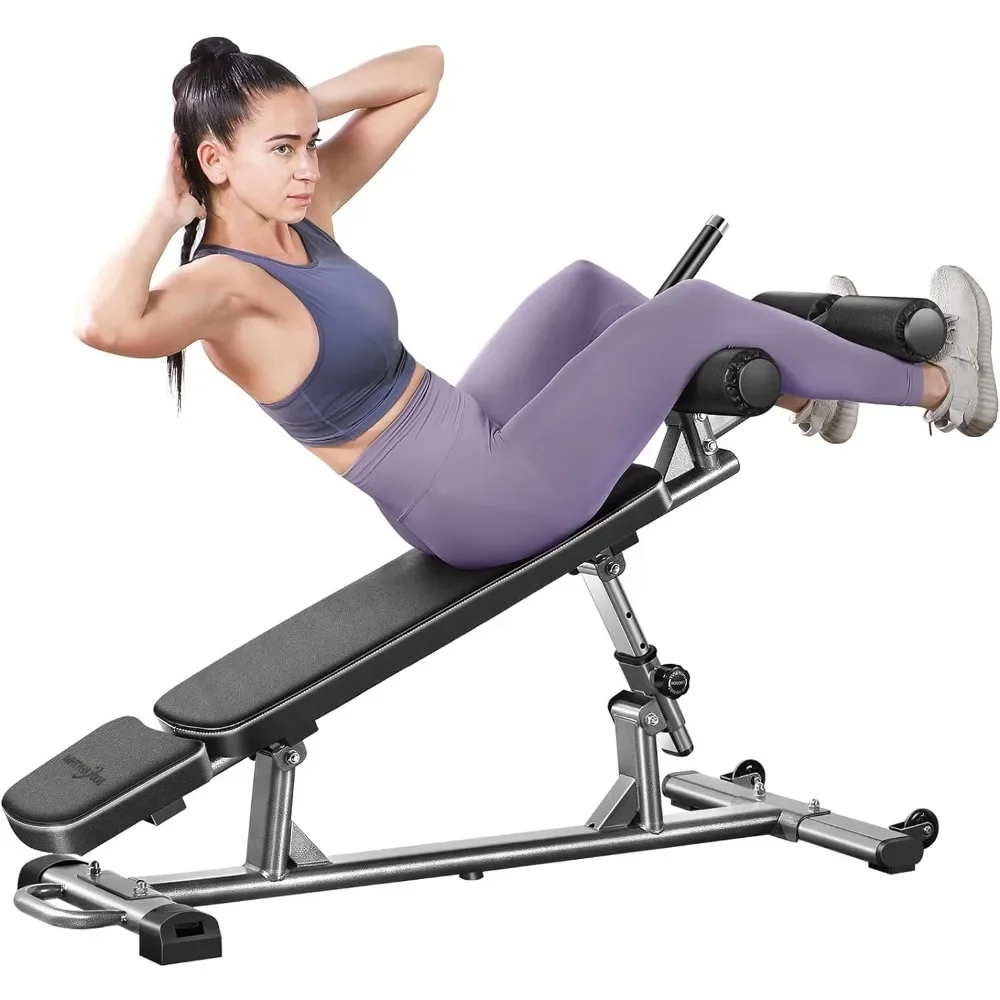 

Sit-Up Bench with 4 Adjustable Heights and Reverse Crunch Handle, Adjustable Weight Bench and Flat, Incline Decline Bench Press