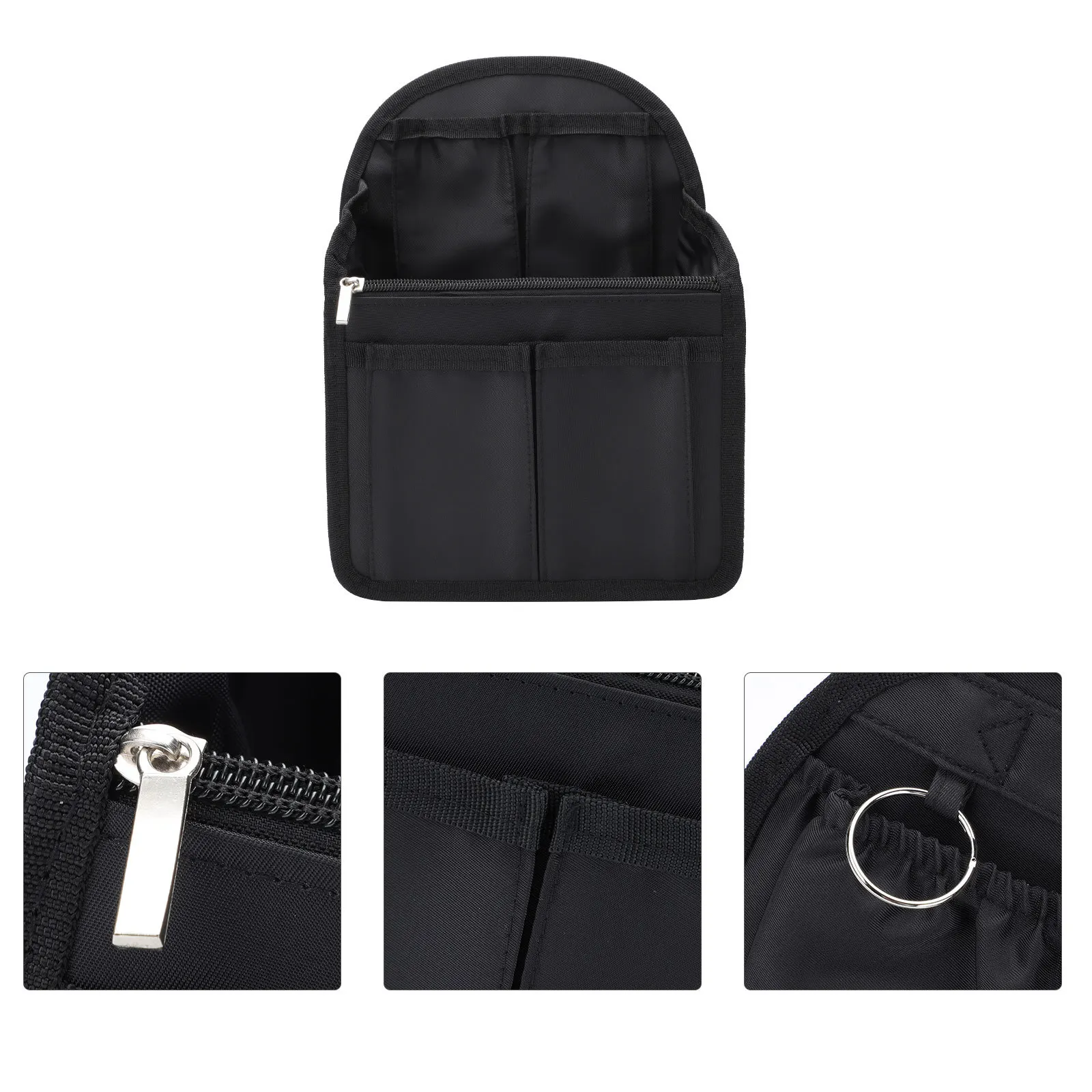 

1Pcs Travel Organizer Insert Nylon Multi-Pocket Compact Storage Bag Portable Black Storage Container for Backpack Makeup Phone