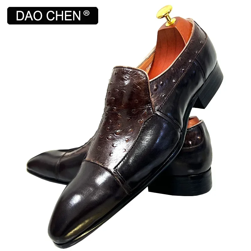 LUXURY MEN LEATHER SHOES BLACK COFFEE MIXED COLORS CASUAL MENS DRESS SHOES SLIP ON WEDDING OFFICE LOAFERS SHOES FOR MEN