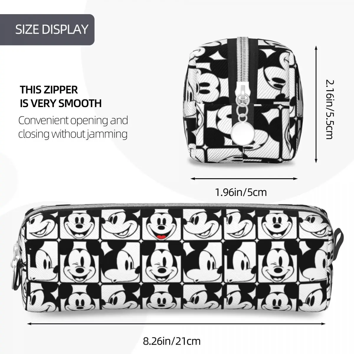 Estojos de lápis padrão Mickey Mouse Grid, Classic Pen Box Bag para estudante, grande capacidade, presentes de escritório