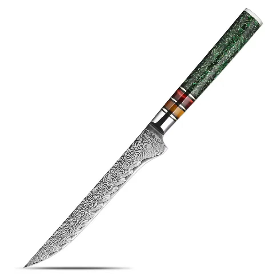Boning Knife 6 Inch,Japanese Fillet Knife with Damascus Steel Sharp Flexible Blade,Kitchen Deboning Knife,Rice Husk Resin Handle