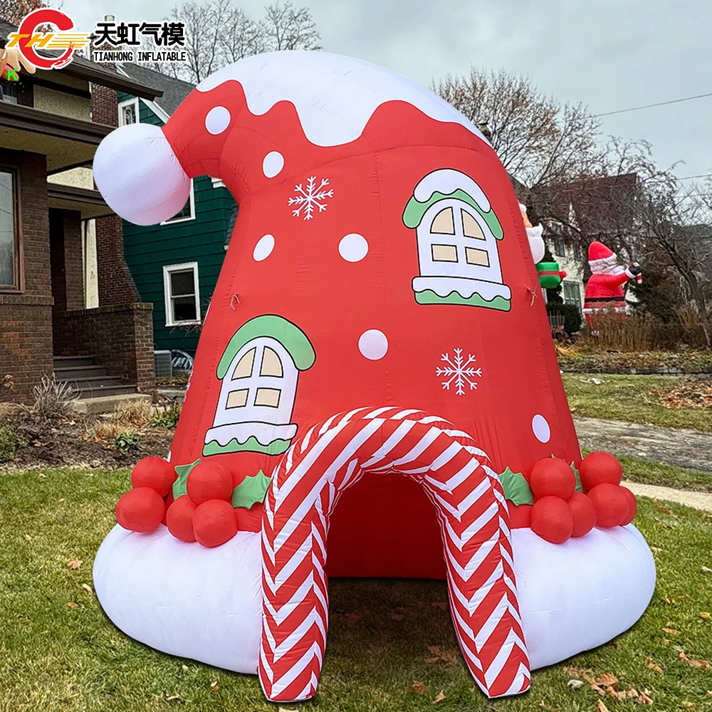 Christmas Inflatables Large Merry Christmas Santa Hat Dome House Outdoor Decorations Blow Up Giant Inflatable Christmas Hat Tent