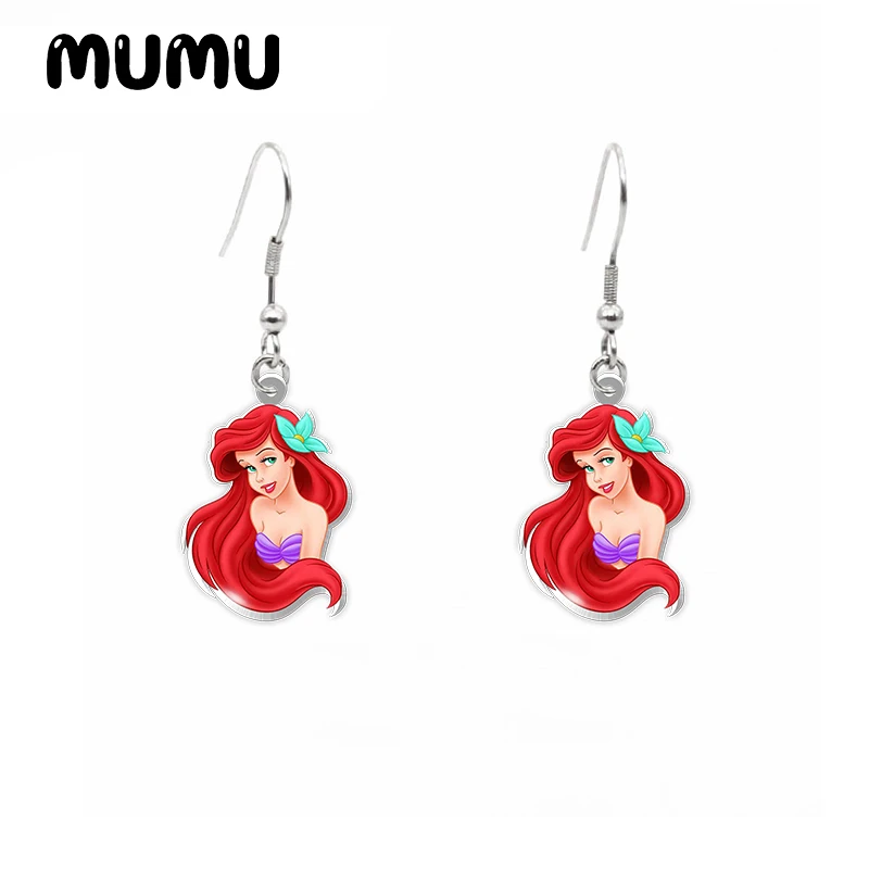 2024 New Little Mermaid Dangle Earring Ariel Acrylic Earrings Handmade Jewelry Epoxy Resin Fish Hook Earring