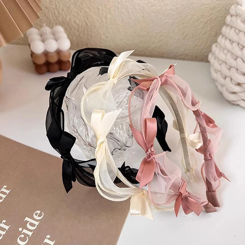 Arco nó bandana para mulheres e meninas, cocar simples, laço malha hairband, aro do cabelo, acessório do cabelo, princesa temperamento, moda