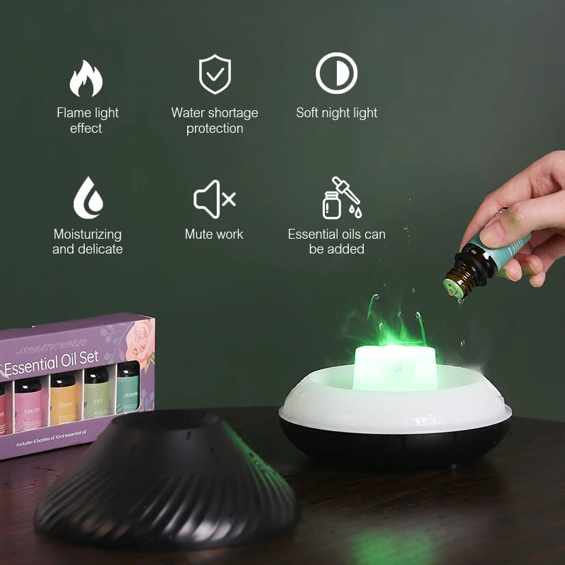 Kinscoter – diffuseur d'arôme volcanique, lampe d'huile essentielle, humidificateur d'air Portable USB avec flamme de couleur, veilleuse, 130ml