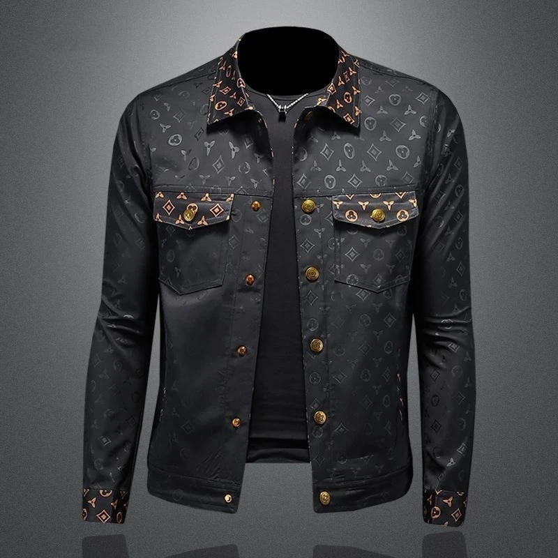 Autumn new dark flower jacket men's large size lapel casual jacket slim handsome trendy men's clothing