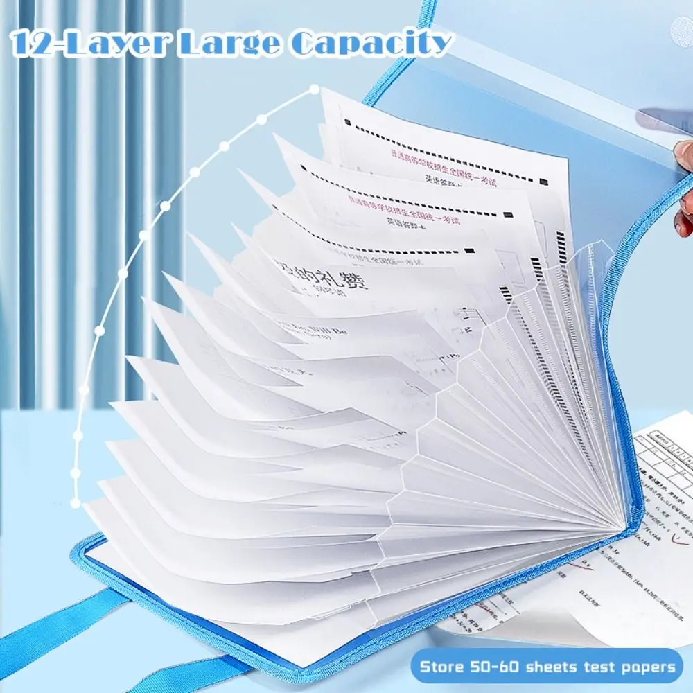 A4 File Bag Handheld Large Capacity Test Paper Storage Folder 12-layer Classification Document Storage Case for School Office