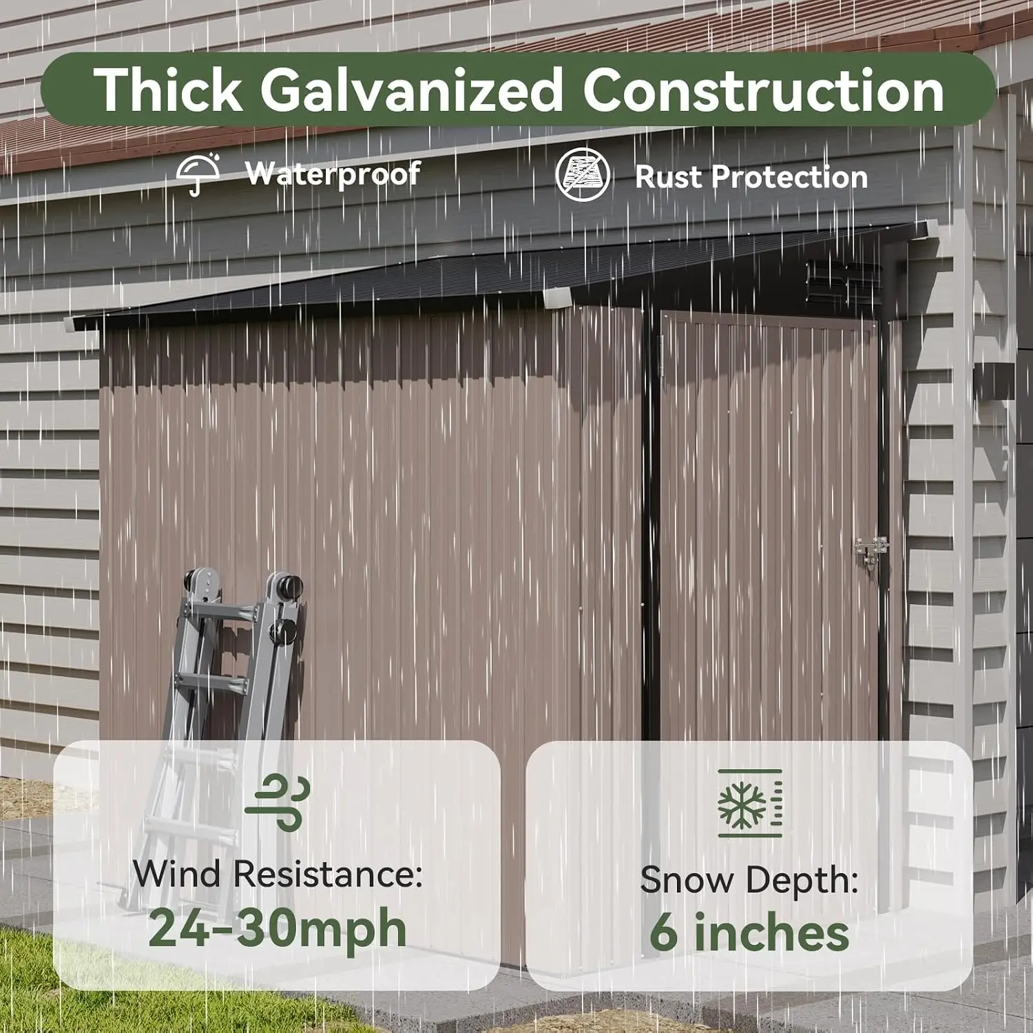 6x4ft Lean to Shed Outdoor Steel Garden Storage Cabinet Lockable Door Waterproof Rust-Proof Yard Patio, Customized - view 5