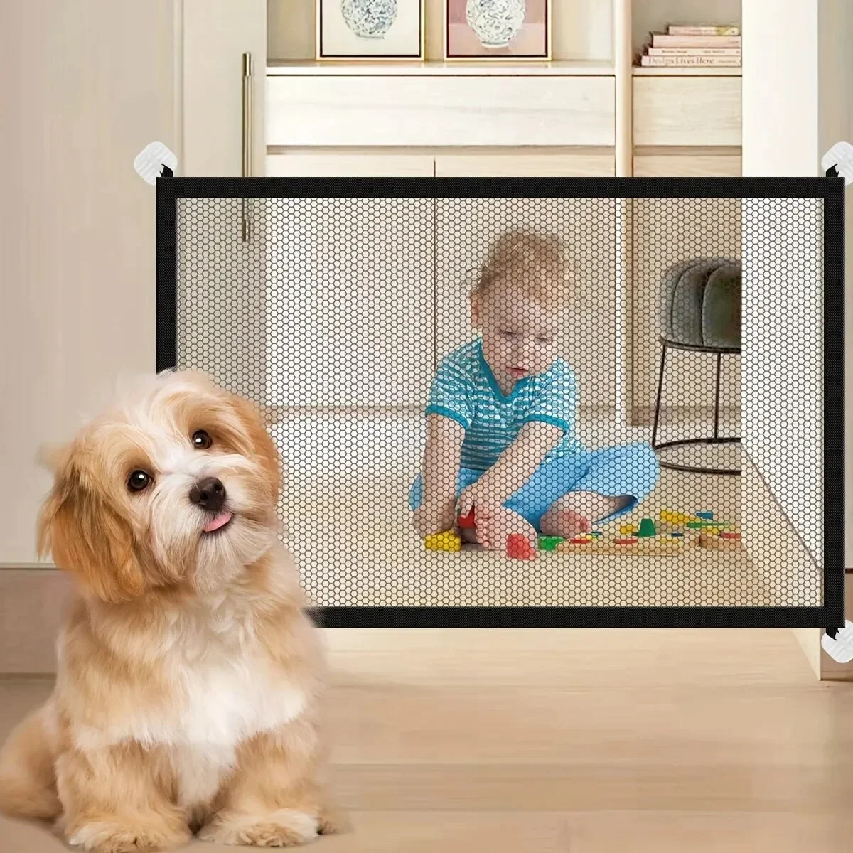 Baby Safety Gate Pet Barrier Fence Portable Mesh Stairs Entrance Indoor Gate Dogs Separation Guard Isolated Baby Hooks Playpen