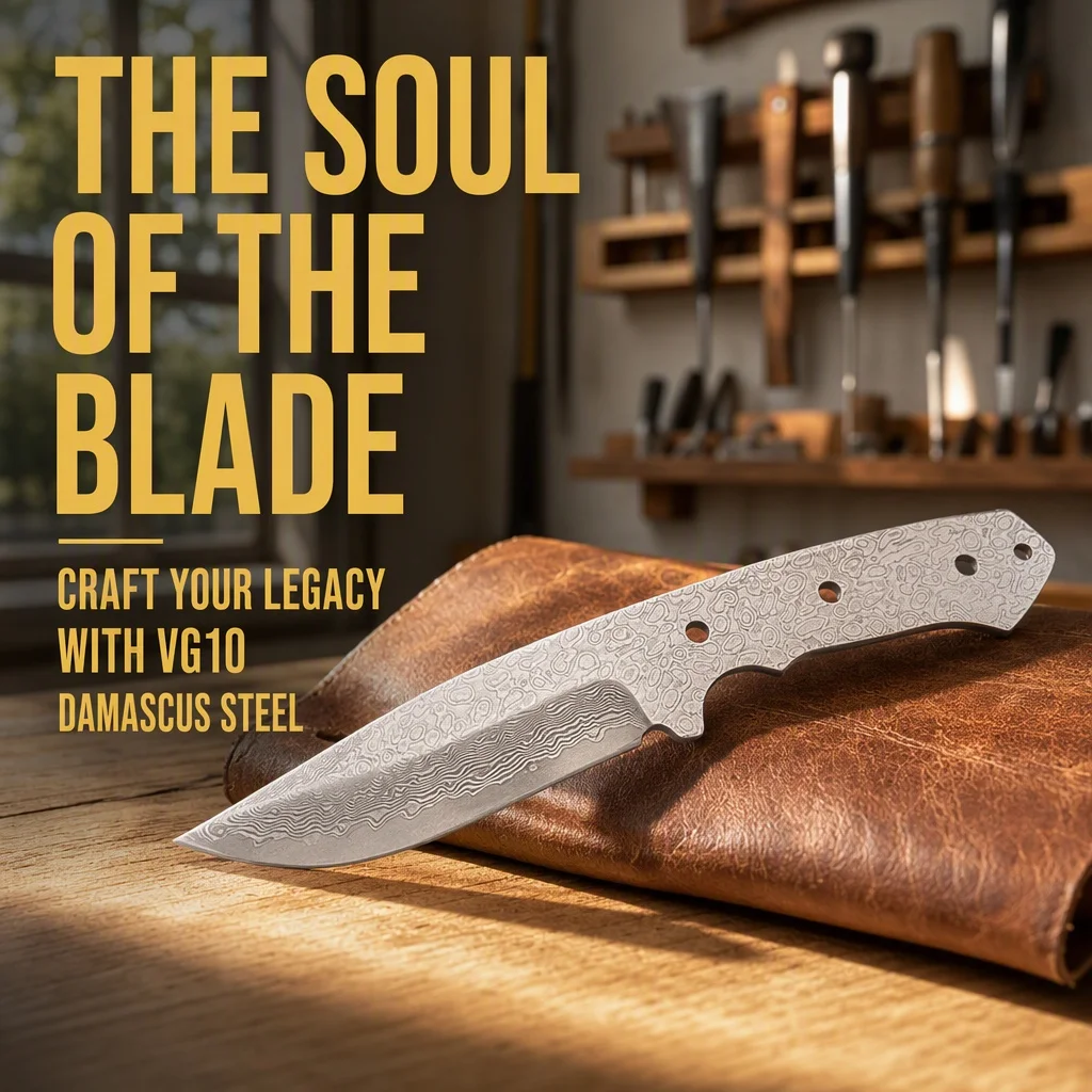 1Pc Damascus Steel Semi-finished Knife Blank - Fixed Blade Knife Supplies for Household Kitchen DIY Tool Making