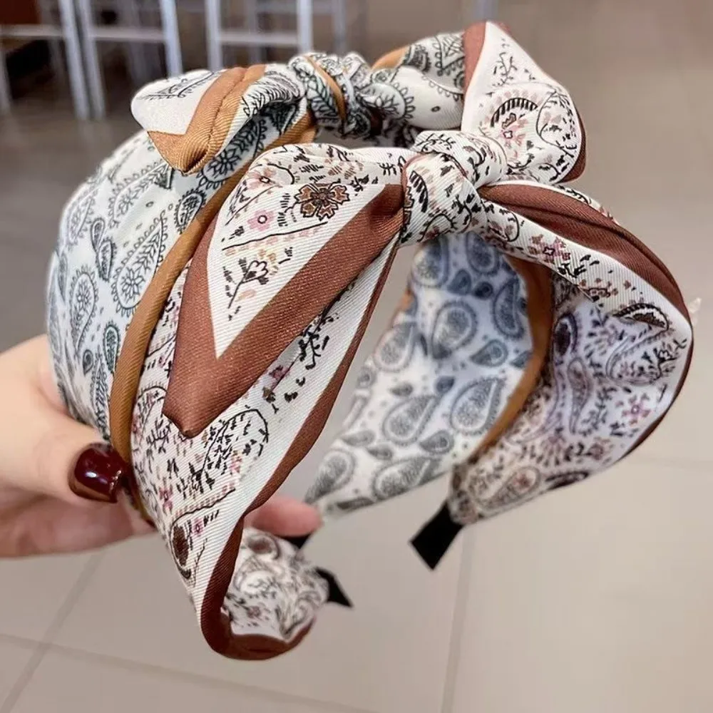 New Wide Brim Bowknot Headband Paisley Elastic Turban Headwrap Cloth Floral Hair Hoop Hair Accessories