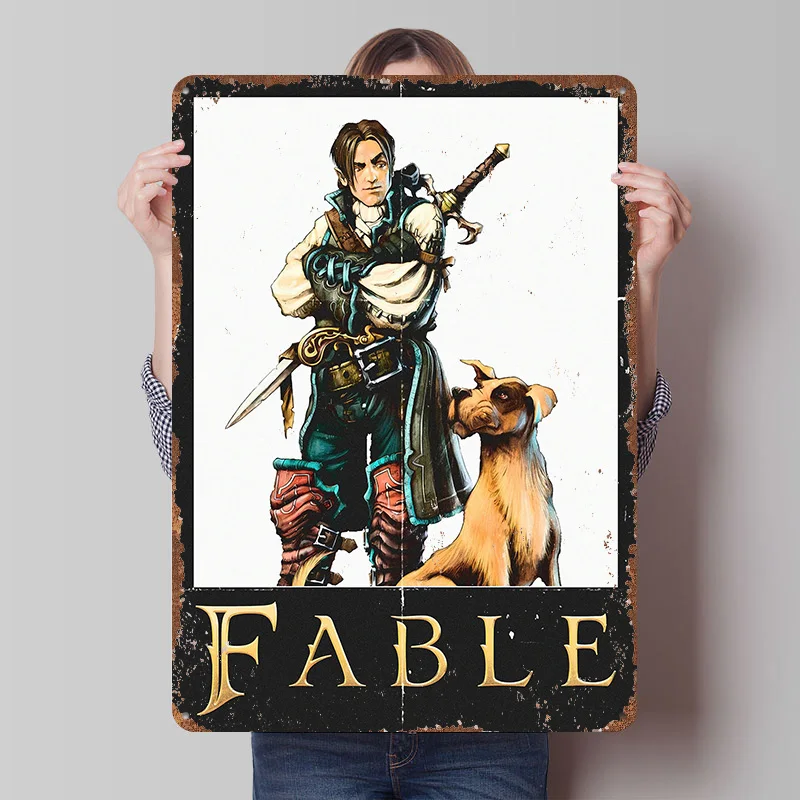 Fable Video Game With Hero and Dog Printed Poster Customized Retro Wall Art Vintage Metal Tin Signs for Bathroom Decor House