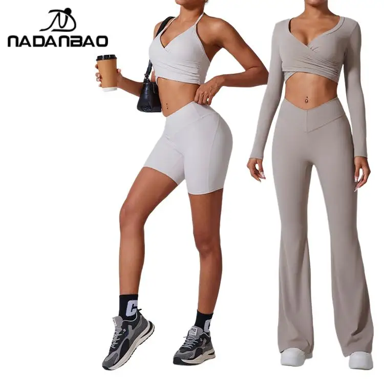 

NADANBAO Women Yoga Suit Gym Two Piece Fitness Pilates Pants Clothing Fashion Female Backless Bra Leggings Yoga Underwear Shorts