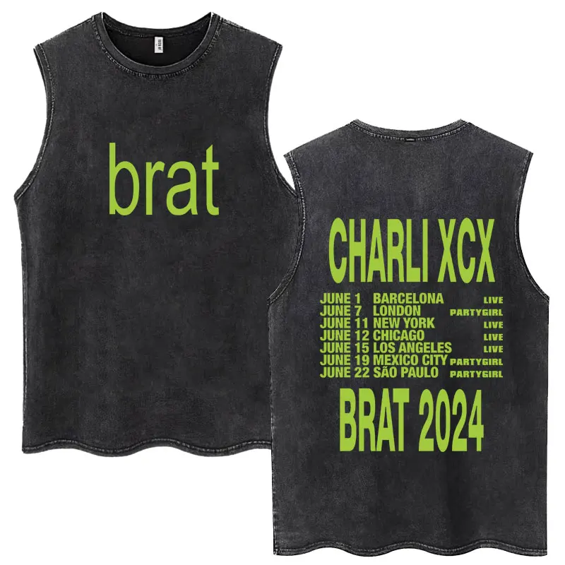 Charli Xcx Brat Album 2024 Tour Sleeveless T-Shirt Men Women Harajuku Vintage Tank Tops 100% Cotton Casual Oversized Streetwear