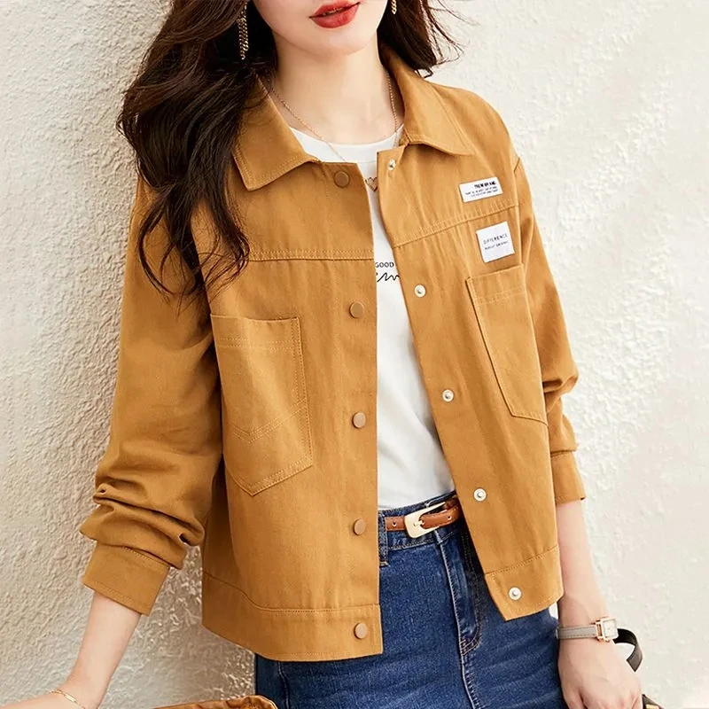 

Casual Ladies Short Coat Spring and Autumn 2024 New Woman Korean Temperament Lapel Long Sleeve Short Chic Top