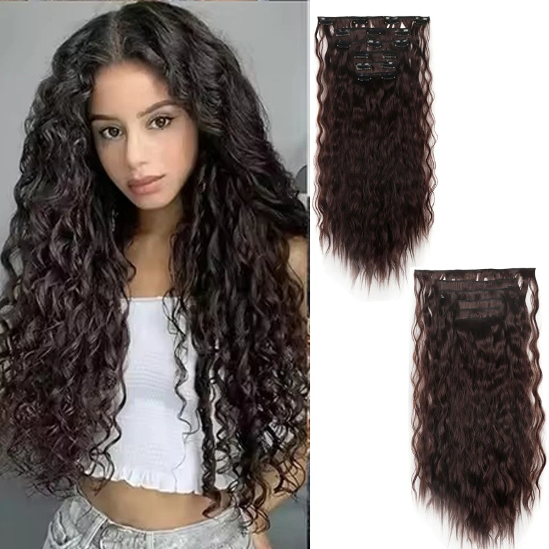 

Синтетические заколки для наращивания волос, набор из 6 шт., странные вьющиеся 24-дюймовые длинные заколки на шиньоне, стиль для женщин и девочек, повседневная вечеринка