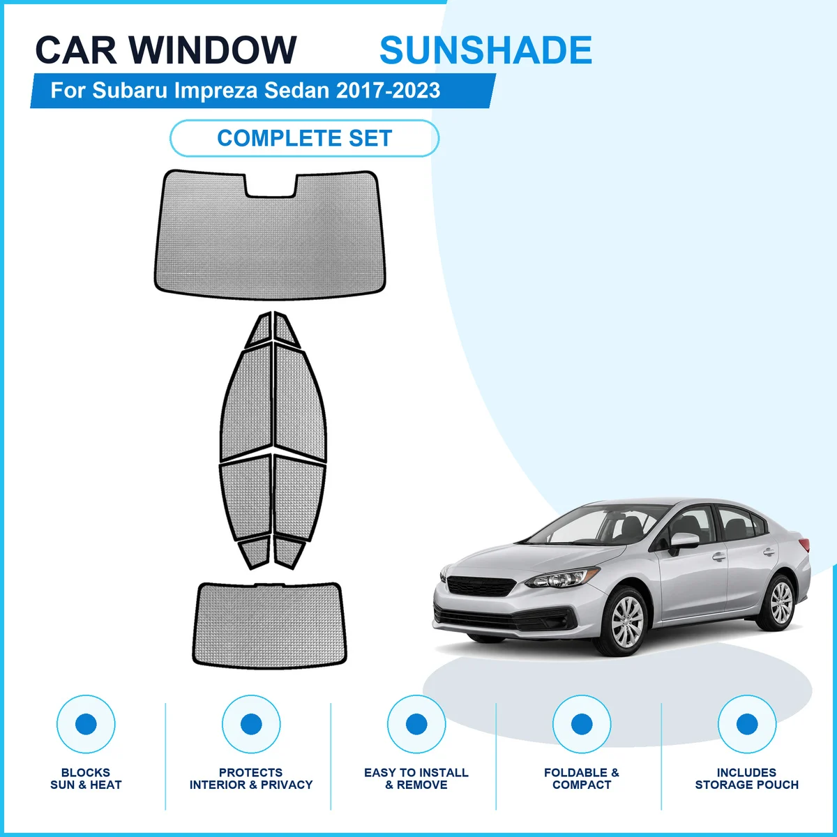 For Subaru Impreza Sedan 2017-2023 Custom Full Set Window Sunshades Aluminum Foil Suction Cup Anti UV Privacy