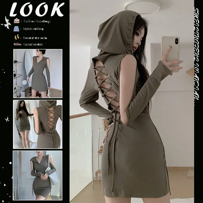 

Y2k Streetwear Chic Summer Autumn Hooded Bodycon Dress: Sensual, Backless, and Sophisticated