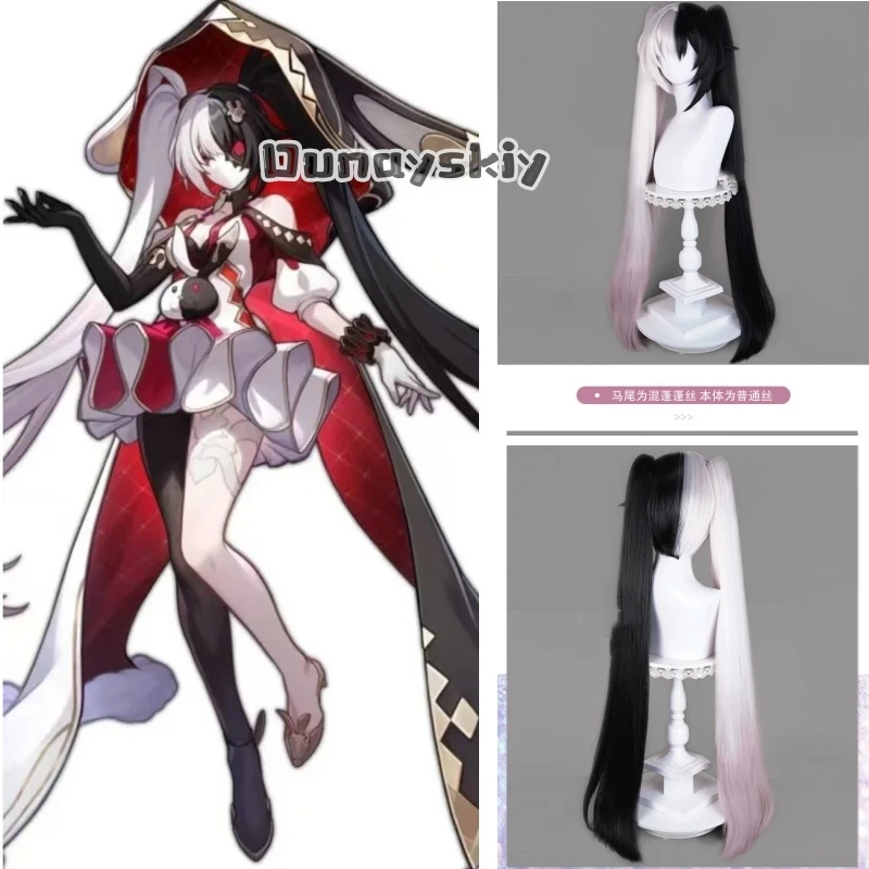

LWW14*Sparkle Cosplay Wig Honkai Star Rail 100cm Long Black Silver Pink Mixed Wig Anime Heat Synthetic Wig for Halloween