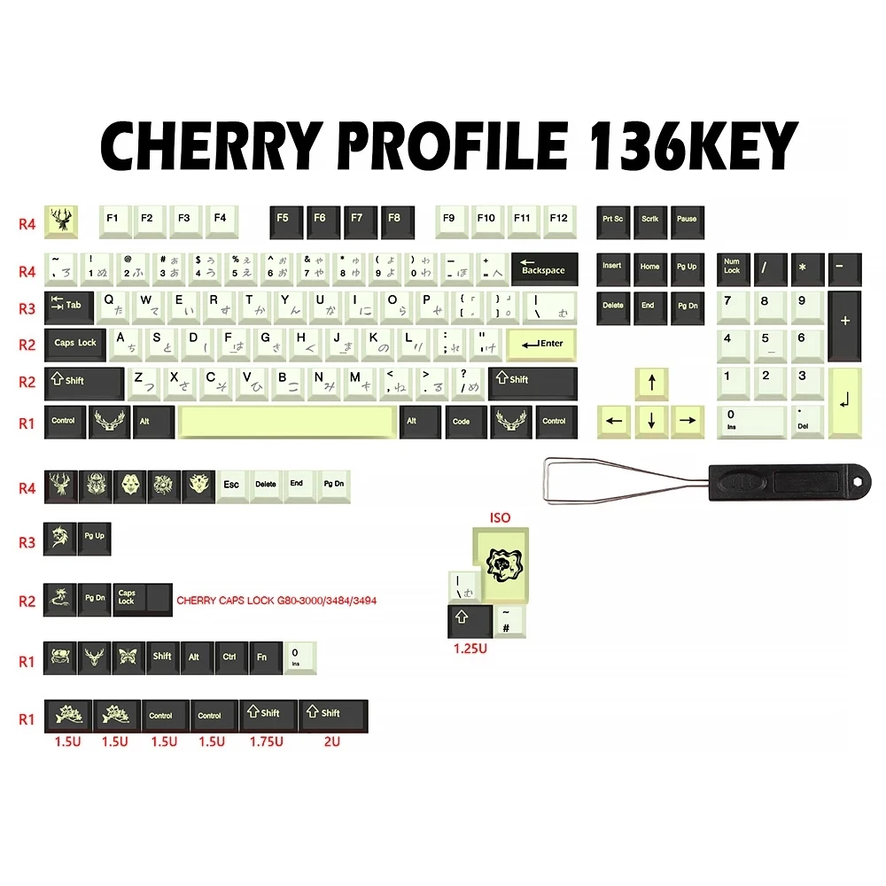 

136 Key Animals Keycap Dye Sub Japanese Keycaps For RK61/64/gk61/68/75/84/87/96/980/104/108 GMMK Pro Mechanical Keyboard Cap