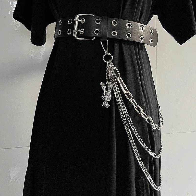 

Women's Fashion PU Leather Metal Chain Cummerbunds Female Dress Corsets Waistband Belts Decoration Wide Belt TB1053