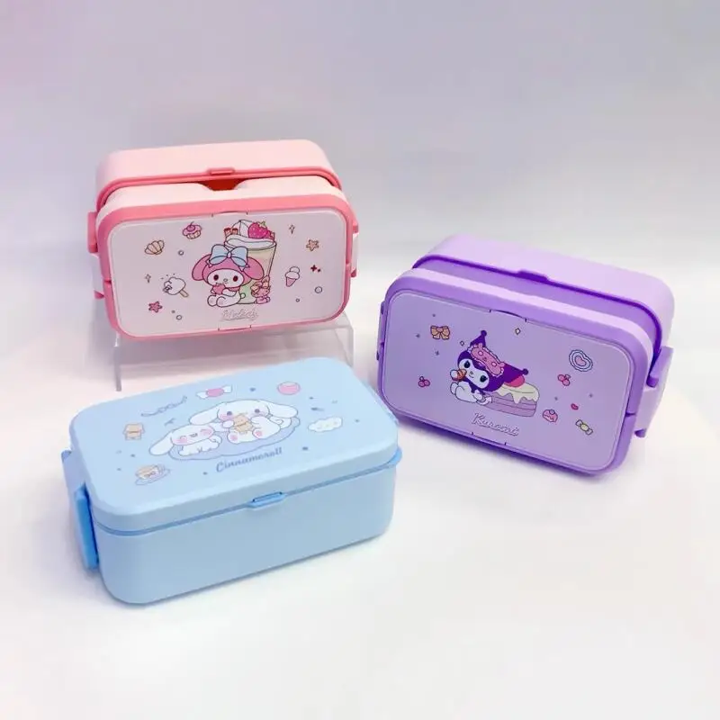 حار سانريو كورومي علب الاغذية Kawaii أنيمي موضة طالب طبقة مزدوجة الغذاء الصف الميكروويف التدفئة قطرة مقاومة نمط جديد