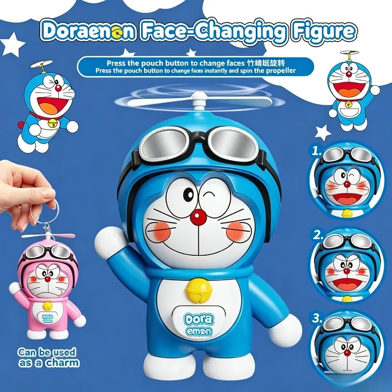 Doraemon Face-changing Toy Cute Creativity Three Types of Facial Changes Fun Decompress Keychain Smooth Feel Cartoon Toy Gift