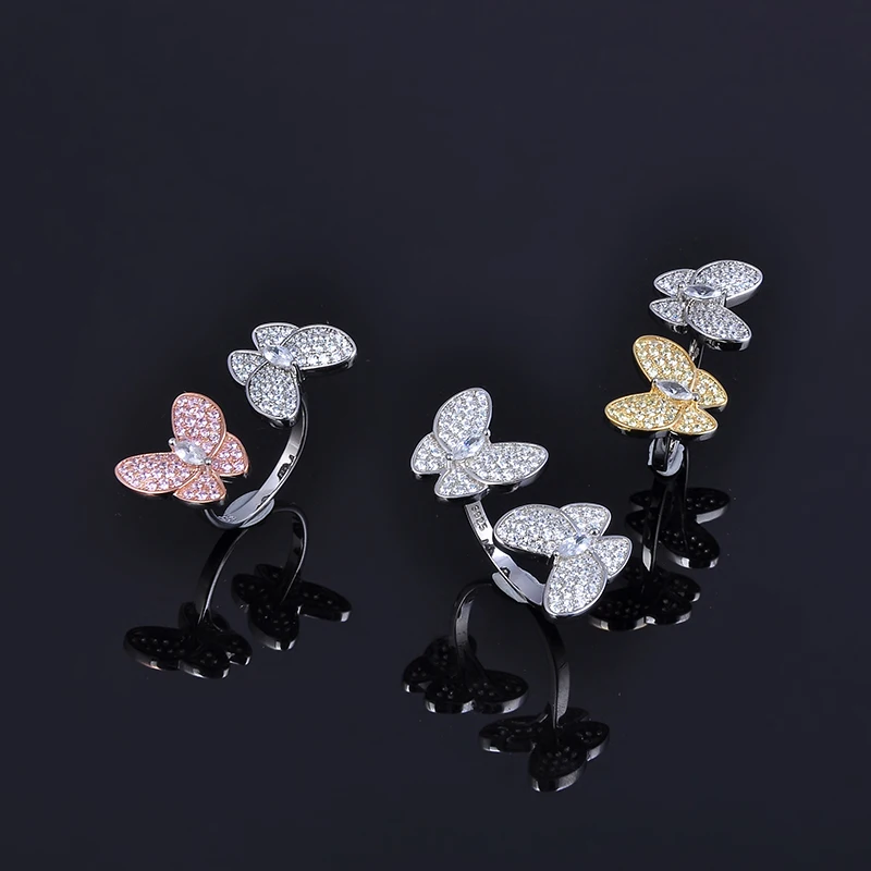 Trendy 925 Silver Rings For Women Gift Two Butterflies In Two Different Colors Design 5a Zircon Ring Luxury Fine Jewelry