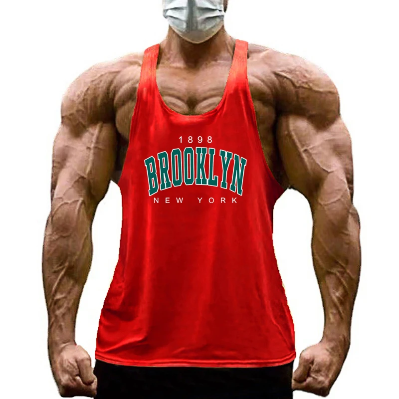 1898 Brooklyn New York Print Sport Vests Gym Bodybuilding Cotton Breathable Tank Top Men Fitness Muscle Sleeveless Y-back Shirt - view 4