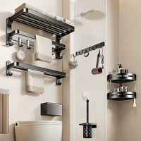 No Drill Bathroom Hardware Towel Rack Black 50CM-60CM Folding Aluminum Towel Rack Holder With Hook Towel Holder Tissue Holder